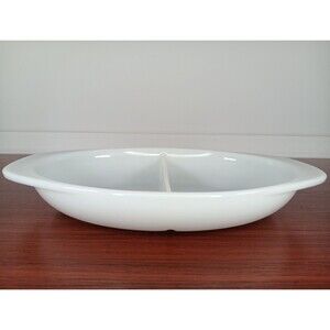 Vintage Pyrex 1083 White Opal Glass Divided Casserole Serving Dish 1-1/2 Quart